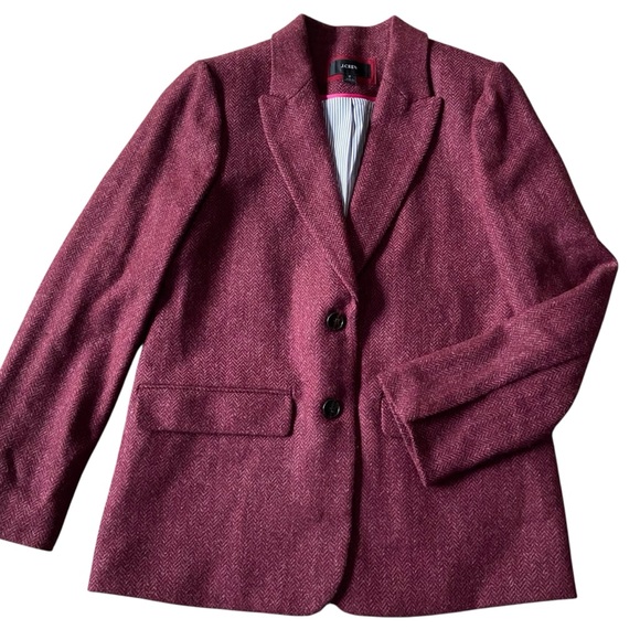 J. Crew Boyfriend blazer in burgundy herringbone English wool NWOT 8 - Picture 2 of 14